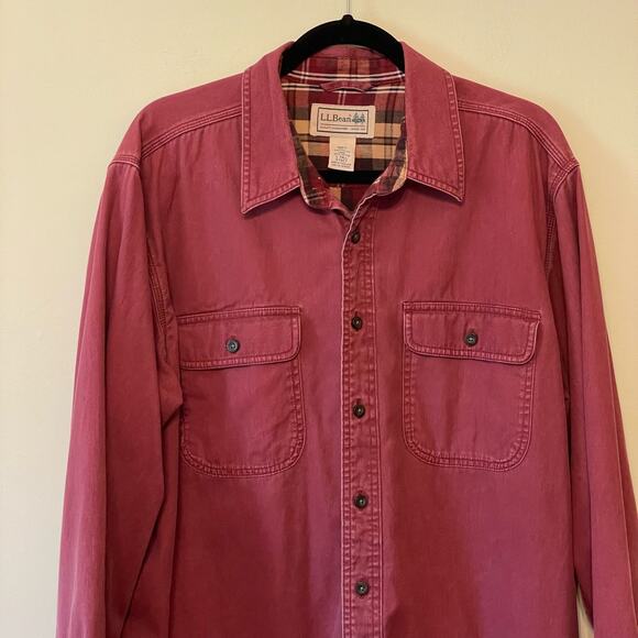 Y2K L.L. Bean L-Tall burgundy long sleeve casual button down t-shirt outdoor - Picture 2 of 7